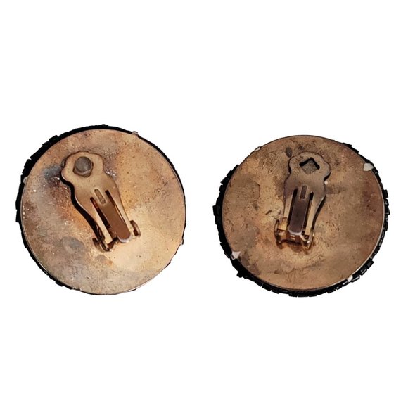 Black Glass Seed Bead Clear Prong Set Rhinestone Clip On Earrings K649 - Picture 4 of 7